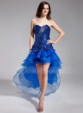 A-Line/Princess Sweetheart Asymmetrical Organza Sequined Prom Dress With Beading (018018891)