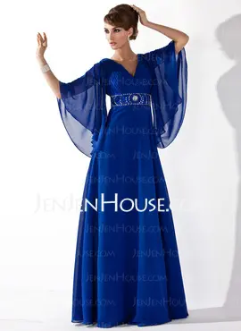 A-Line/Princess V-neck Floor-Length Chiffon Mother of the Bride Dress With Ruffle Beading Sequins (008005706)