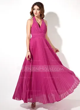 Vestidos princesa/ Formato A Frente única Na altura do tornozelo Chiffon Vestido de festa com Pregueado (017022526)