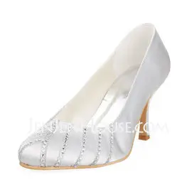 Satin Stiletto Heel Closed Toe Pumps Wedding Shoes With Rhinestone (047011898)