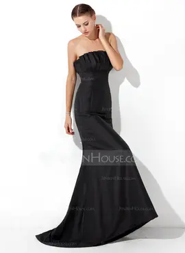Mermaid Scalloped Neck Sweep Train Taffeta Evening Dress With Ruffle (017021133)