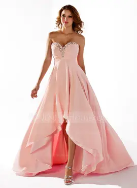 Empire Sweetheart Asymmetrical Chiffon Prom Dress With Ruffle Beading (018020806)