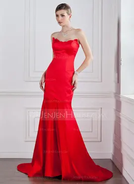Mermaid Sweetheart Court Train Satin Evening Dress (017022528)