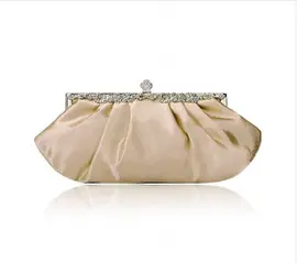 Gorgeous Satin Shell With Rhinestone Evening Handbags/ Clutches(Apricot) (012012245)