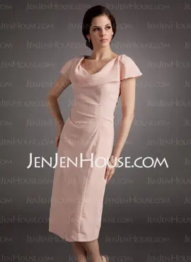 Sheath Cowl Neck Tea-Length Chiffon Mother of the Bride Dress With Ruffle (008005704)