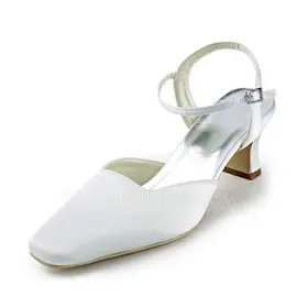 Satin Chunky Heel Closed Toe Slingbacks Pumps Wedding Shoes (047010761)
