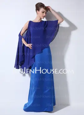 Etui-Linie One-Shoulder-Träger Bodenlang Satin Kleid für die Brautmutter (008022448)