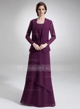 Sheath Scoop Neck Floor-Length Chiffon Mother of the Bride Dress With Beading (008006140)