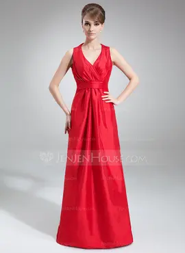 Vestidos princesa/ Formato A Decote V Cauda vassoura Tafetá Vestido de madrinha com Pregueado (007004301)