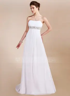 Empire Sweetheart Sweep Train Chiffon Prom Dress With Ruffle Beading (018020741)