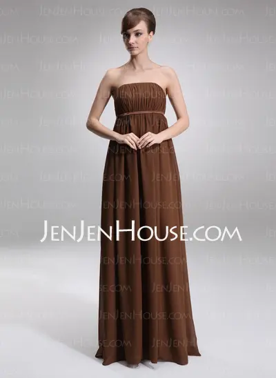 Empire Strapless Floor-Length Chiffon Charmeuse Maternity Bridesmaid Dress With Ruffle (045004381)