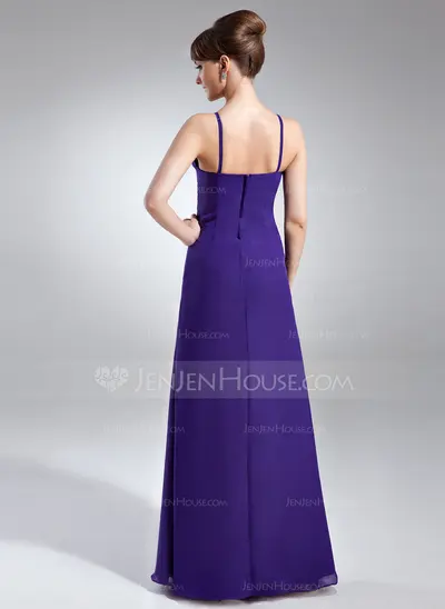 Sheath V-neck Floor-Length Chiffon Holiday Dress With Ruffle Crystal Brooch (020003308)