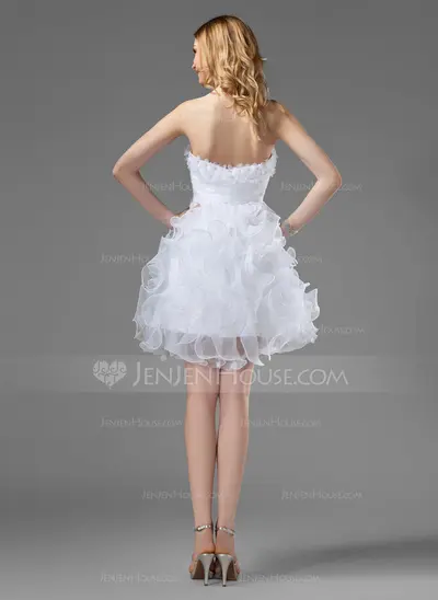 A-Line/Princess Sweetheart Knee-Length Organza Homecoming Dress With Ruffle Beading Flower(s) (022020751)