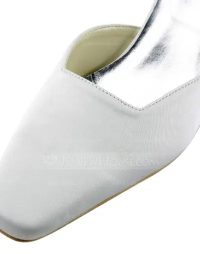 Satin Chunky Heel Closed Toe Slingbacks Pumps Wedding Shoes (047010761)
