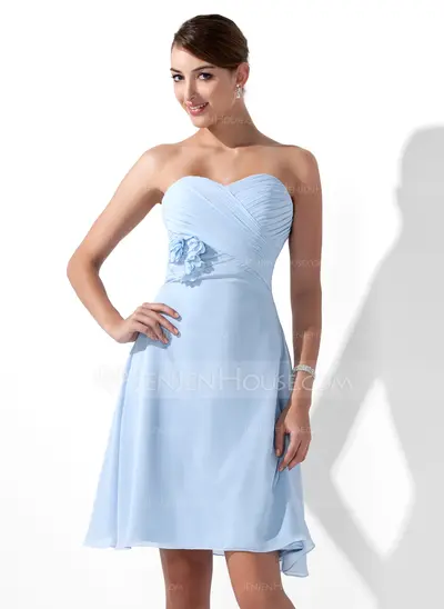 Empire Sweetheart Knee-Length Chiffon Bridesmaid Dress With Ruffle Flower(s) (007000932)
