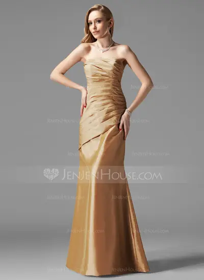 Sheath Strapless Floor-Length Taffeta Bridesmaid Dress With Ruffle (007004109)