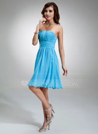 A-Line/Principessa A cuore Al ginocchio Chiffon Abito da damigella con Increspature (007004986)