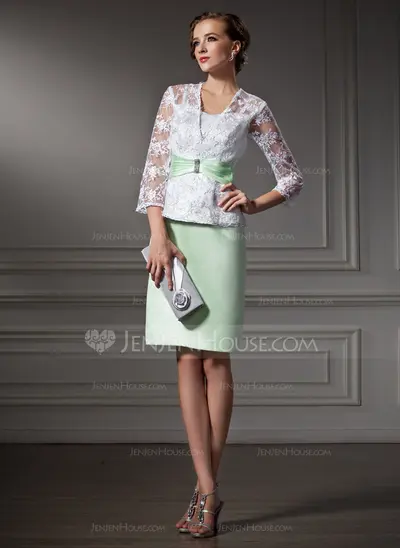 Sheath Sweetheart Knee-Length Satin Mother of the Bride Dress With Lace (008006161)