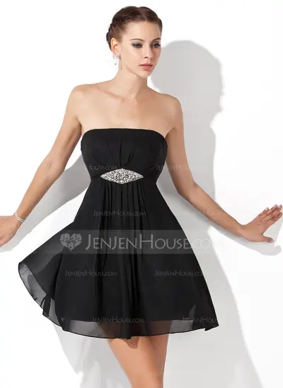 Empire Strapless Short/Mini Chiffon Homecoming Dress With Ruffle Beading (022021069)