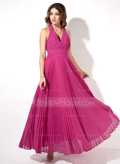 Vestidos princesa/ Formato A Frente única Na altura do tornozelo Chiffon Vestido de festa com Pregueado (017022526)
