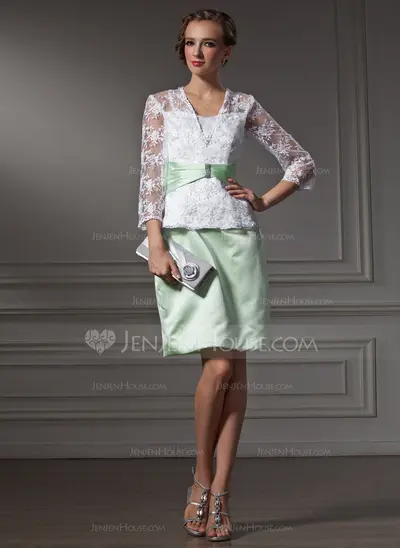Sheath Sweetheart Knee-Length Satin Mother of the Bride Dress With Lace (008006161)