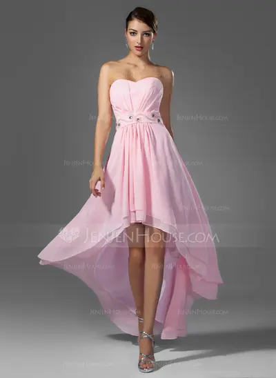 A-Line/Princess Sweetheart Asymmetrical Chiffon Prom Dress With Ruffle Beading (018005104)