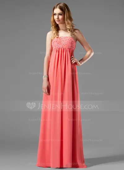 Empire Strapless Floor-Length Chiffon Holiday Dress With Ruffle Lace Beading (020003264)