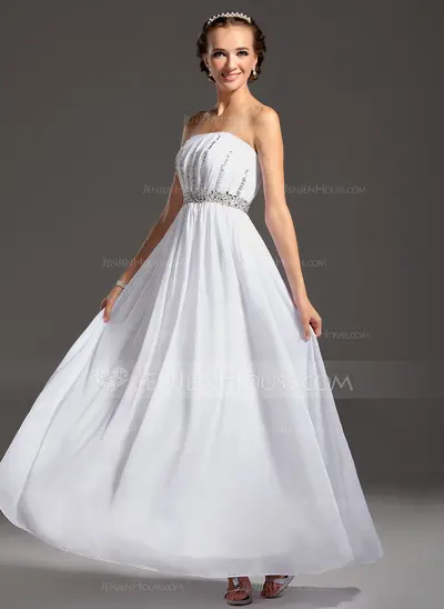 A-Line/Princess Strapless Floor-Length Chiffon Prom Dress With Ruffle Beading Sequins (018005355)