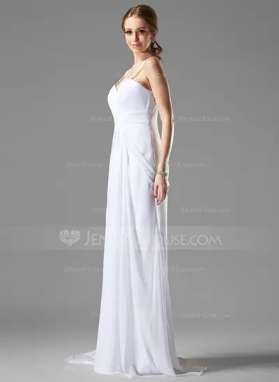 A-Line/Princess Sweetheart Sweep Train Chiffon Evening Dress With Ruffle (017022540)