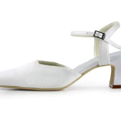 Satin Chunky Heel Closed Toe Slingbacks Pumps Wedding Shoes (047010761)