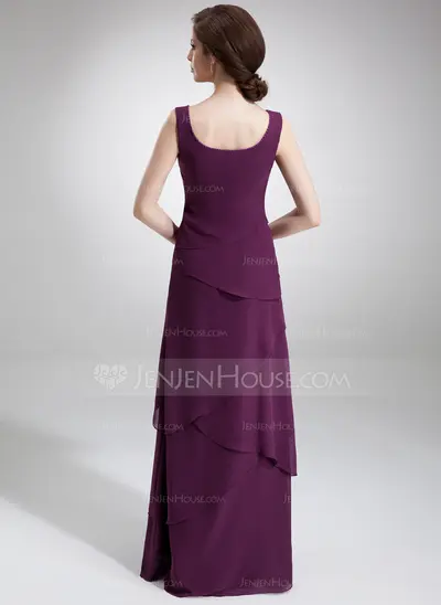 Sheath Scoop Neck Floor-Length Chiffon Mother of the Bride Dress With Beading (008006140)