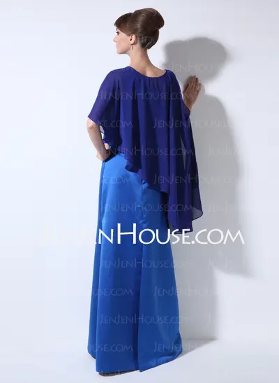 Etui-Linie One-Shoulder-Träger Bodenlang Satin Kleid für die Brautmutter (008022448)