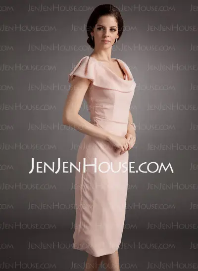 Sheath Cowl Neck Tea-Length Chiffon Mother of the Bride Dress With Ruffle (008005704)