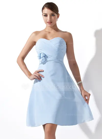 Empire Sweetheart Knee-Length Chiffon Bridesmaid Dress With Ruffle Flower(s) (007000932)
