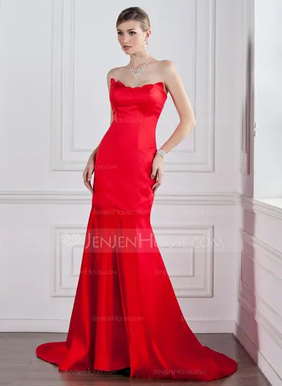 Mermaid Sweetheart Court Train Satin Evening Dress (017022528)
