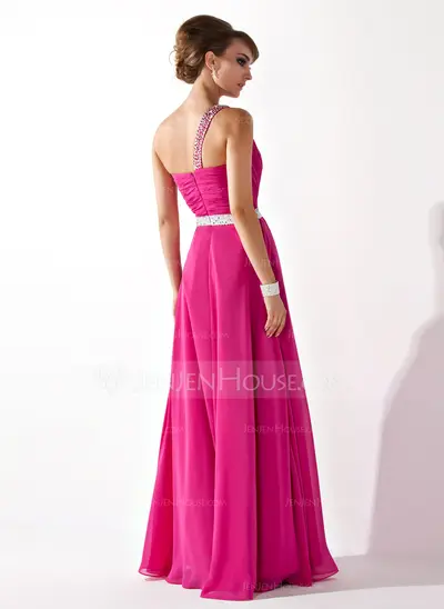 A-Line/Princess One-Shoulder Floor-Length Chiffon Evening Dress With Ruffle Beading Sequins (017005592)