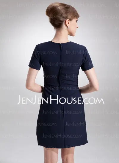 Sheath V-neck Short/Mini Chiffon Cocktail Dress With Ruffle (016020714)