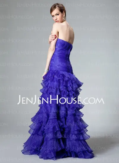 Mermaid Strapless Floor-Length Organza Prom Dress With Ruffle Beading (018021128)