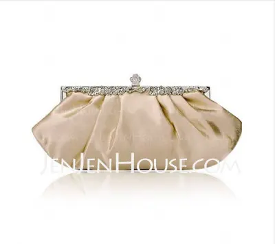 Gorgeous Satin Shell With Rhinestone Evening Handbags/ Clutches(Apricot) (012012245)
