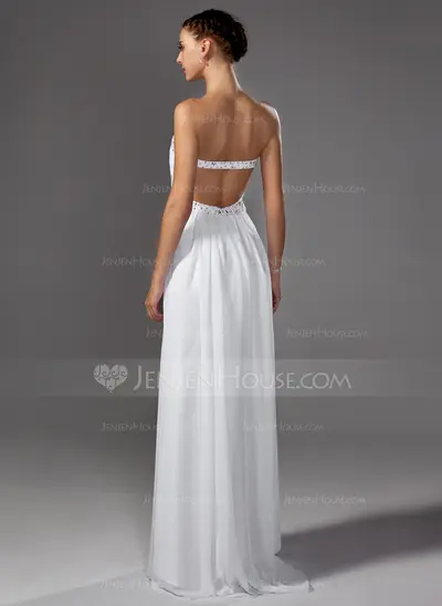 Empire Sweetheart Sweep Train Chiffon Evening Dress With Ruffle Beading Sequins (017004374)