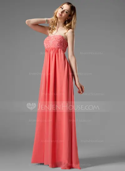 Empire Strapless Floor-Length Chiffon Holiday Dress With Ruffle Lace Beading (020003264)
