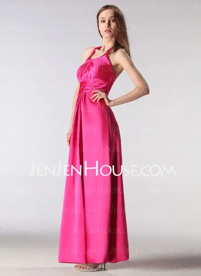 Empire Halter Floor-Length Charmeuse Bridesmaid Dress With Ruffle (007005195)