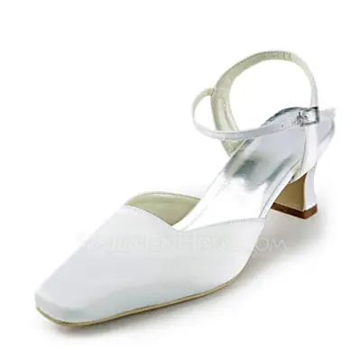 Satin Chunky Heel Closed Toe Slingbacks Pumps Wedding Shoes (047010761)