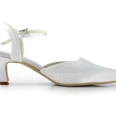 Satin Chunky Heel Closed Toe Slingbacks Pumps Wedding Shoes (047010761)