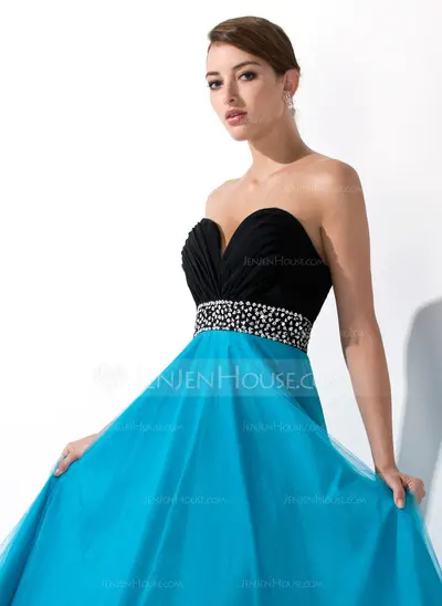 Empire Sweetheart Floor-Length Chiffon Tulle Prom Dress With Ruffle Beading Sequins (018004900)