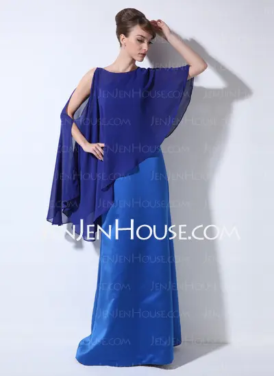 Etui-Linie One-Shoulder-Träger Bodenlang Satin Kleid für die Brautmutter (008022448)