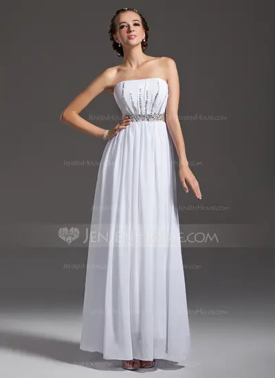 A-Line/Princess Strapless Floor-Length Chiffon Prom Dress With Ruffle Beading Sequins (018005355)