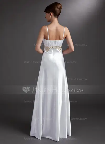 Empire Square Necklin Floor-Length Charmeuse Evening Dress With Embroidered Ruffle Beading (017002605)