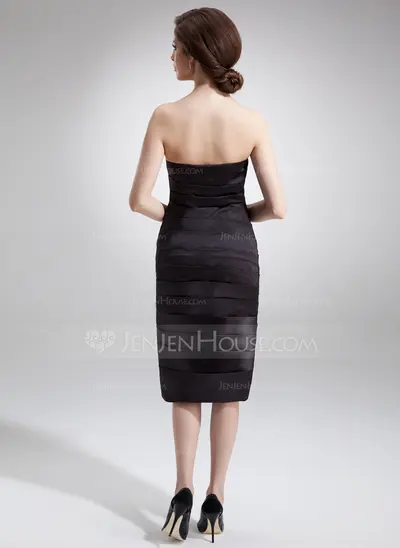 Sheath Sweetheart Tea-Length Satin Mother of the Bride Dress With Ruffle Beading (008006042)
