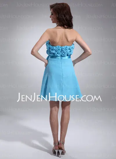 Empire Strapless Short/Mini Chiffon Charmeuse Homecoming Dress With Ruffle Flower(s) (022008131)